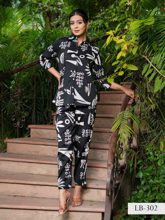 Elegant Digital Print Co-ord Set – Shirt & Pant | Premium Poly Rayon