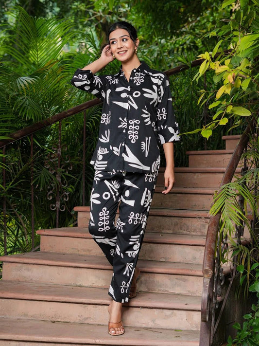 Elegant Digital Print Co-ord Set – Shirt & Pant | Premium Poly Rayon